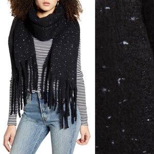 NEW BP Nordstrom Fringe Trim Muffler Scarf Black